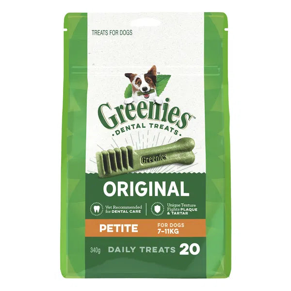Greenies dental treats 340gm packaging for dogs on a white background at Pet Servo