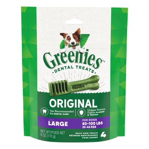 Greenies dental treats packaging for dogs on a white background at Pet Servo
