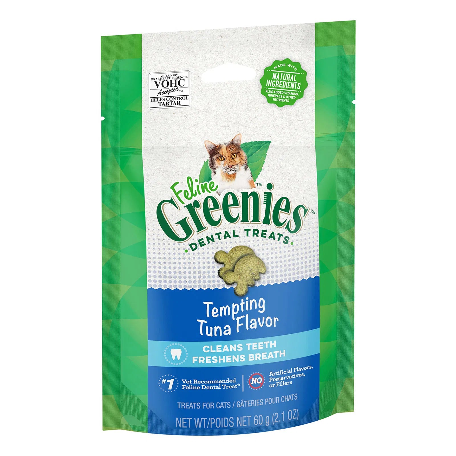Bag of Feline Greenies dental treats with a cat on the label at Pet Servo