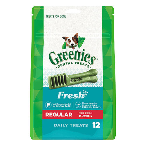 Greenies dental treats packaging for dogs on a white background at Pet Servo