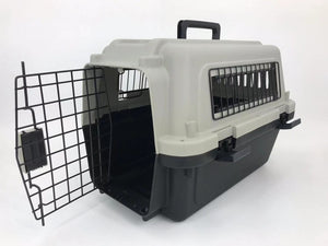 Pet carrier with open door on a white background at Pet Servo