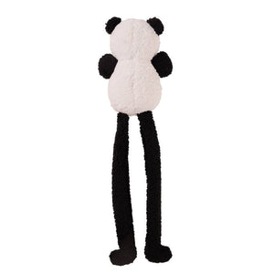 Plush panda toy with long legs on a white background