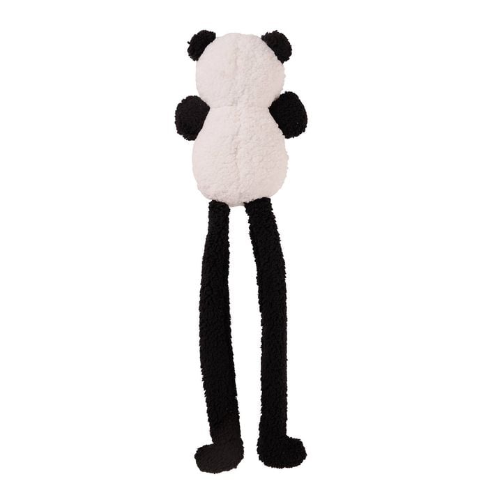 Plush panda toy with long legs on a white background
