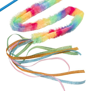 Colorful pipe cleaner with ribbons on a white background