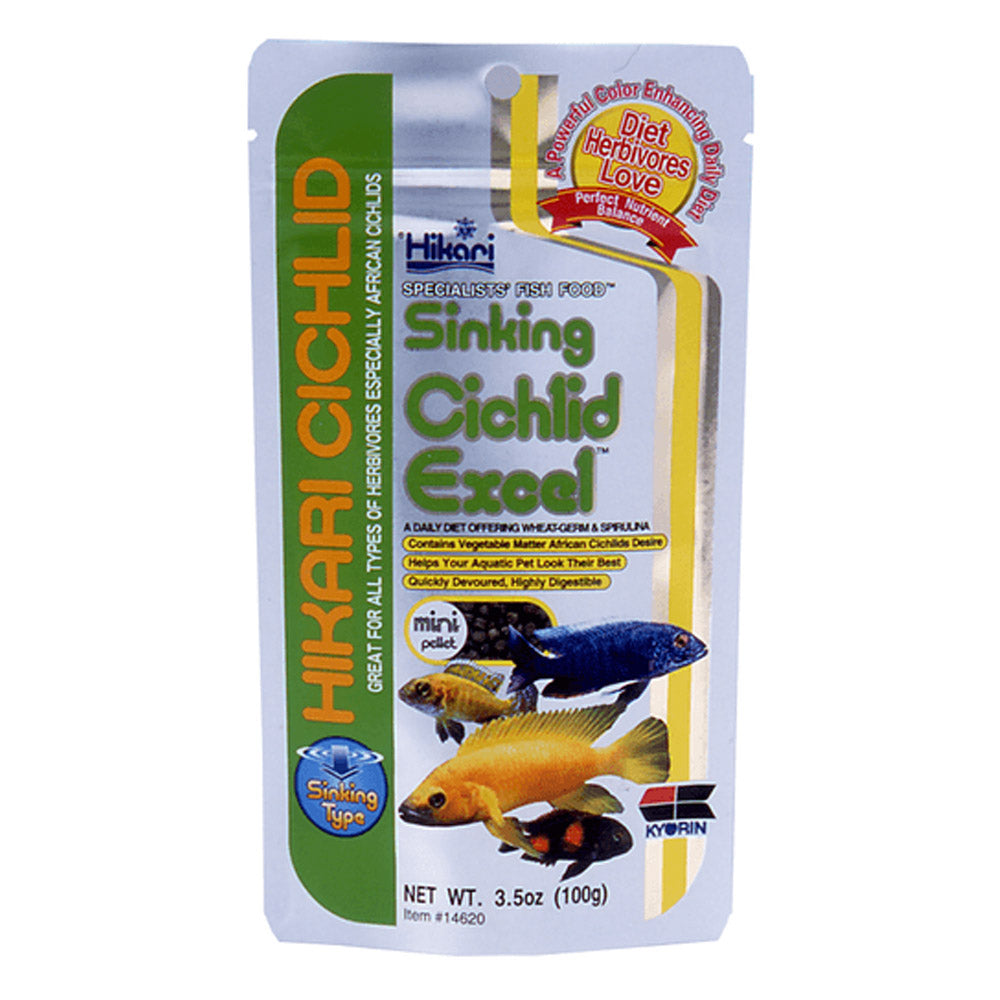Hikari Cichlid Excel fish food packaging on a white background at Pet Servo