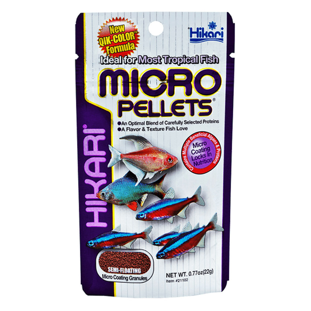 Hikari Micro Pellets packaging for tropical fish on a white background at Pet Servo