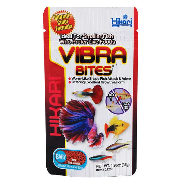 Hikari Vibra Bites fish food packaging on a white background at Pet Servo