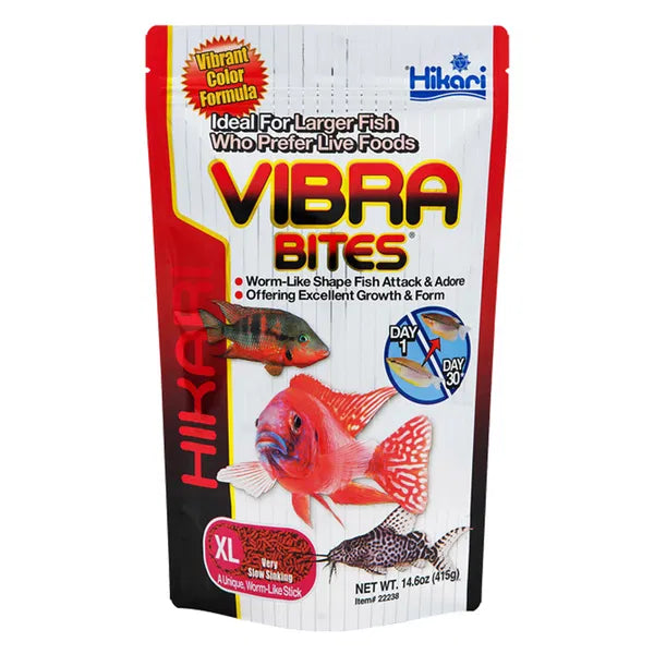 Hikari Vibra Bites fish food packaging on a white background at Pet Servo