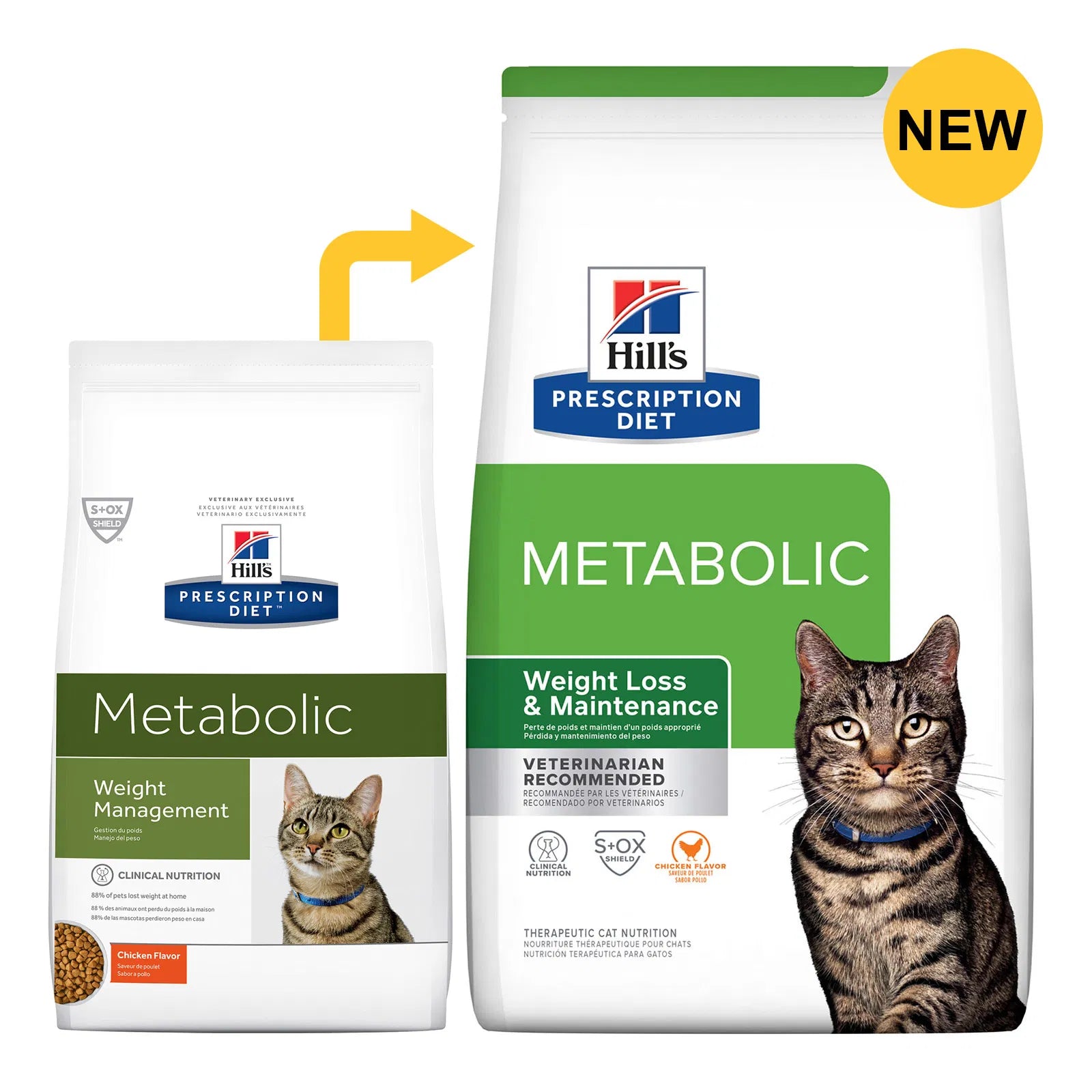 Two packages of Hills Prescription Diet Metabolic cat food on a white background at Pet Servo