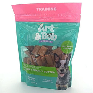Dog treat package with 'Art & Bob' branding on a white background