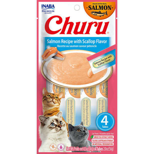 INABA - Churu Salmon with Scallop Recipe 56g (14g X 4 Tubes) - Pet Servo