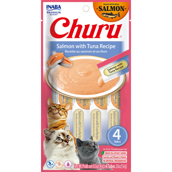 INABA - Churu Salmon with Tuna Recipe 56g (14g X 4 Tubes) - Pet Servo