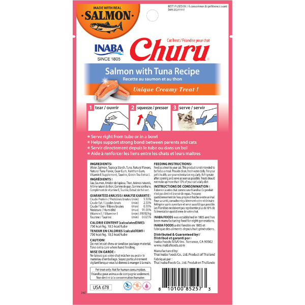 INABA - Churu Salmon with Tuna Recipe 56g (14g X 4 Tubes) - Pet Servo