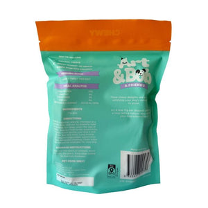 Back view of a teal pet product package with orange top, featuring 'Art & Bob' branding.