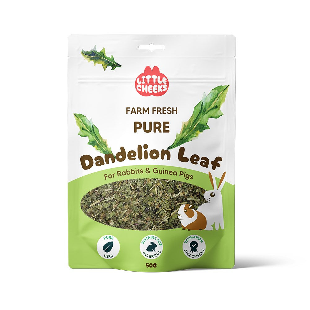 Package of Little Cheeks Farm Fresh Pure Dandelion Leaf for rabbits and guinea pigs on a white background at Petservo