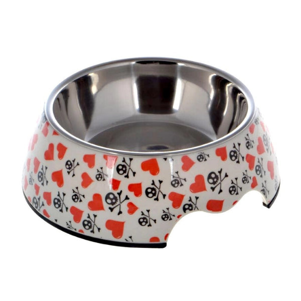 Lepets - Large Mellamine Pet Bowl - Skull & Heart - petservo