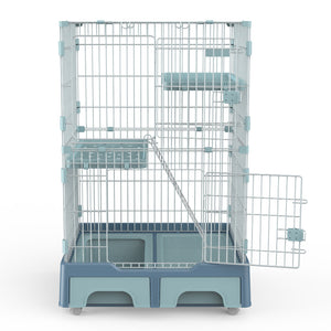 Pet cage with multiple levels and a blue base on a white background at Pet Servo