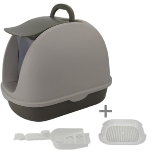Gray pet litter box with accessories on a white background at Pet Servo