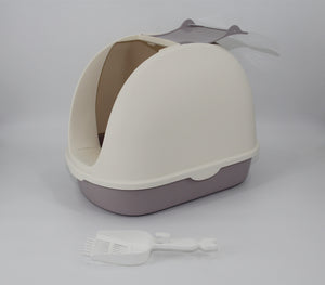 Pet litter box with a fork on a gray background at Pet Servo