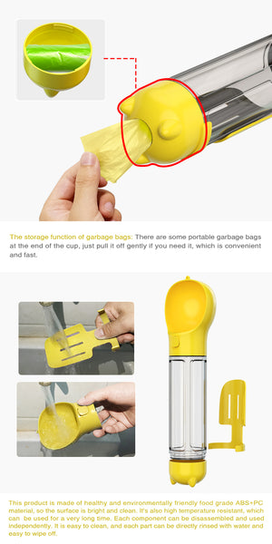 YES4PETS - 4 in 1 Portable Pet Travel Water Bottle Yellow - Pet Servo