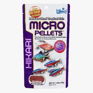 Hikari Micro Pellets fish food packaging on a white background at Pet Servo