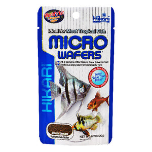 Hikari Micro Wafers fish food packaging on a white background at Pet Servo