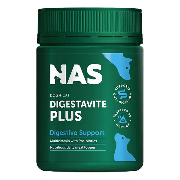 Green container of NAS Digestavite Plus for dogs and cats on a white background at Pet Servo