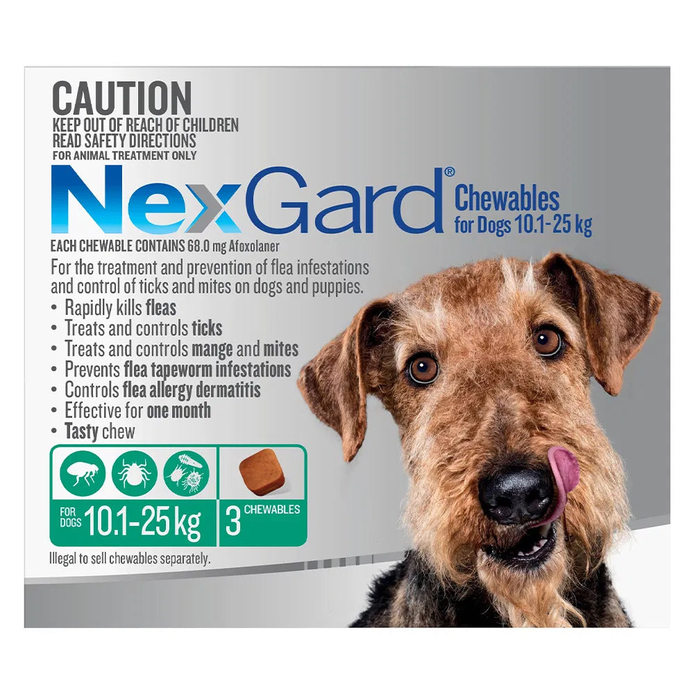 Buy Nexgard Chewables For Medium Dogs (10.1 - 25Kg) Green at Pet Servo