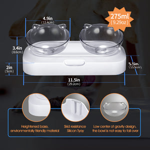 Pet water bowl with measurements and features on a dark background at Pet Servo