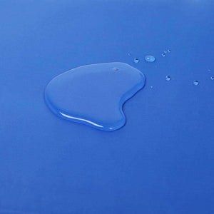 Close-up of a blue water droplet on a blue surface at Pet Servo
