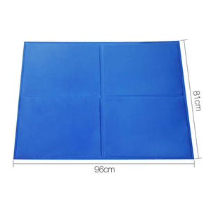 Blue mat with dimensions 96cm x 81cm on a white background at Pet Servo