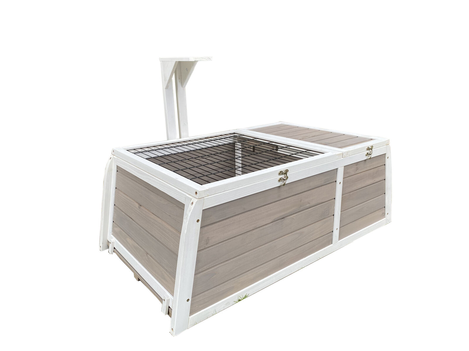 Wooden pet crate with wire top on a white background at Pet Servo