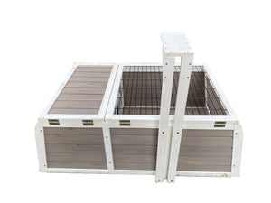 Wooden raised garden bed with wire mesh on a white background at Pet Servo