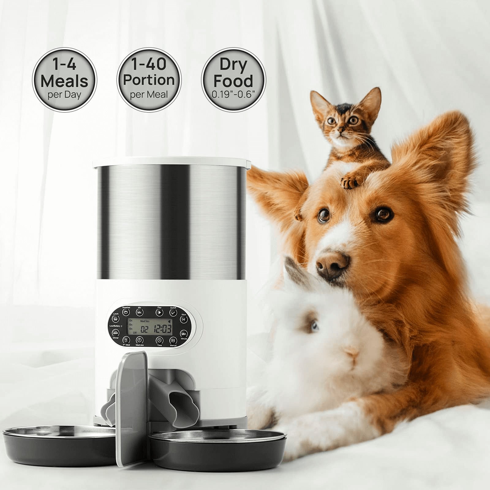 YES4PETS - 4.5L Dual Power Supply Automatic Digital Pet Dog Cat Double Feeder Food Stainless Steel Bowls Dispenser