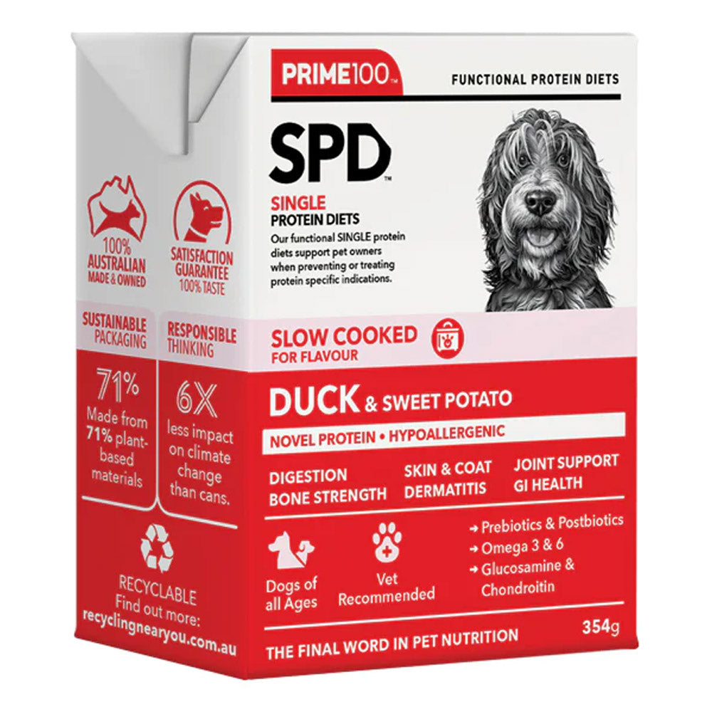 Prime100 - SPD Single Protein Diets Slow Cooked Duck & Sweet Potato Wet Dog Food 354 gm