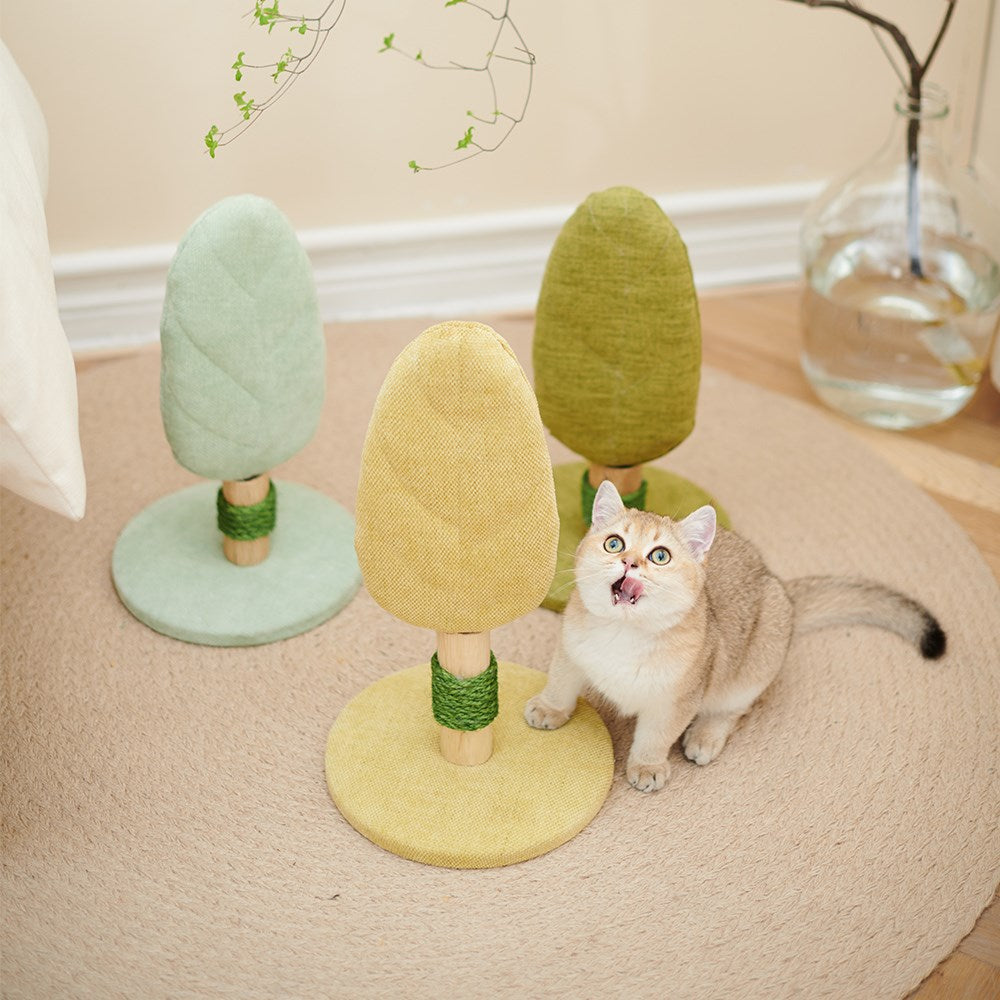 Cat sitting on a colorful cat tree with a neutral background at Pet Servo