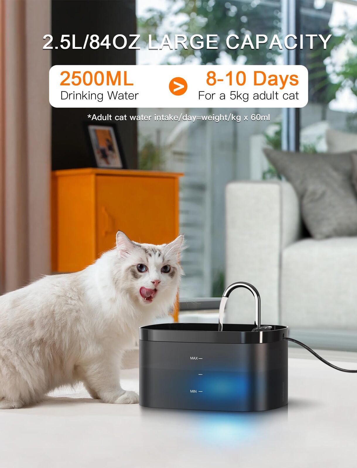 YES4PETS - 2.5L Automatic Electric Pet Water Fountain Dog Cat Feeder Bowl Dispenser - Black