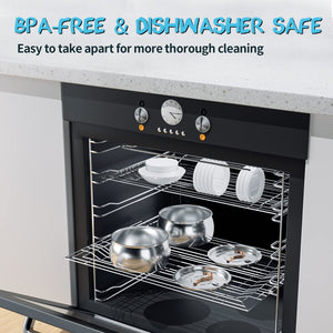 Oven with pots and pans inside, labeled 'BPA-Free & Dishwasher Safe' at Pet Servo