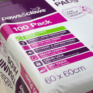 Paws&Claws 60x60cm Pet Dog Indoor Toilet Training Pad Pads 100pk - Petservo