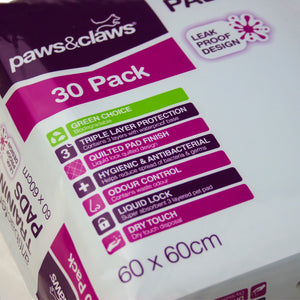 Paws&Claws 60x60cm Pet Dog Indoor Toilet Training Pad Pads 30pk - Petservo-1