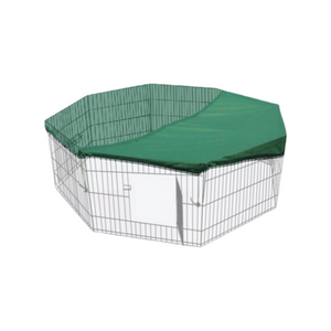 Hexagonal pet playpen with a green cover on a white background at Pet Servo