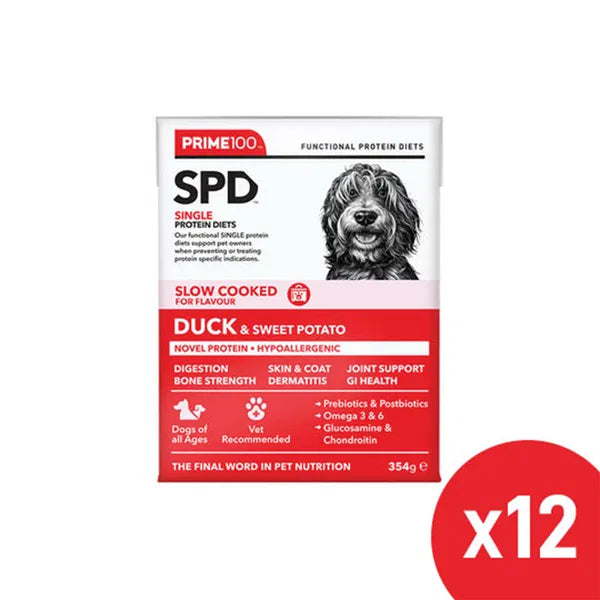 Prime100 - SPD Single Protein Diets Slow Cooked Duck & Sweet Potato Wet Dog Food 354 gm
