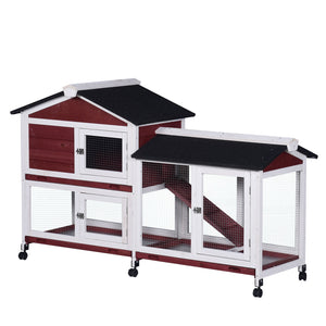 Pet rabbit hutch with red and white design on a white background at Pet Servo