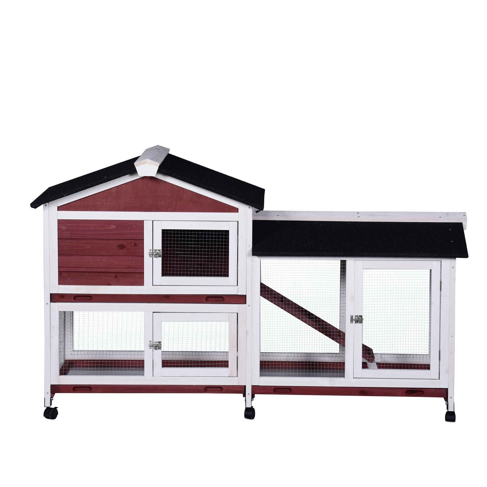 Pet chicken coop with red and white design on a white background at Pet Servo