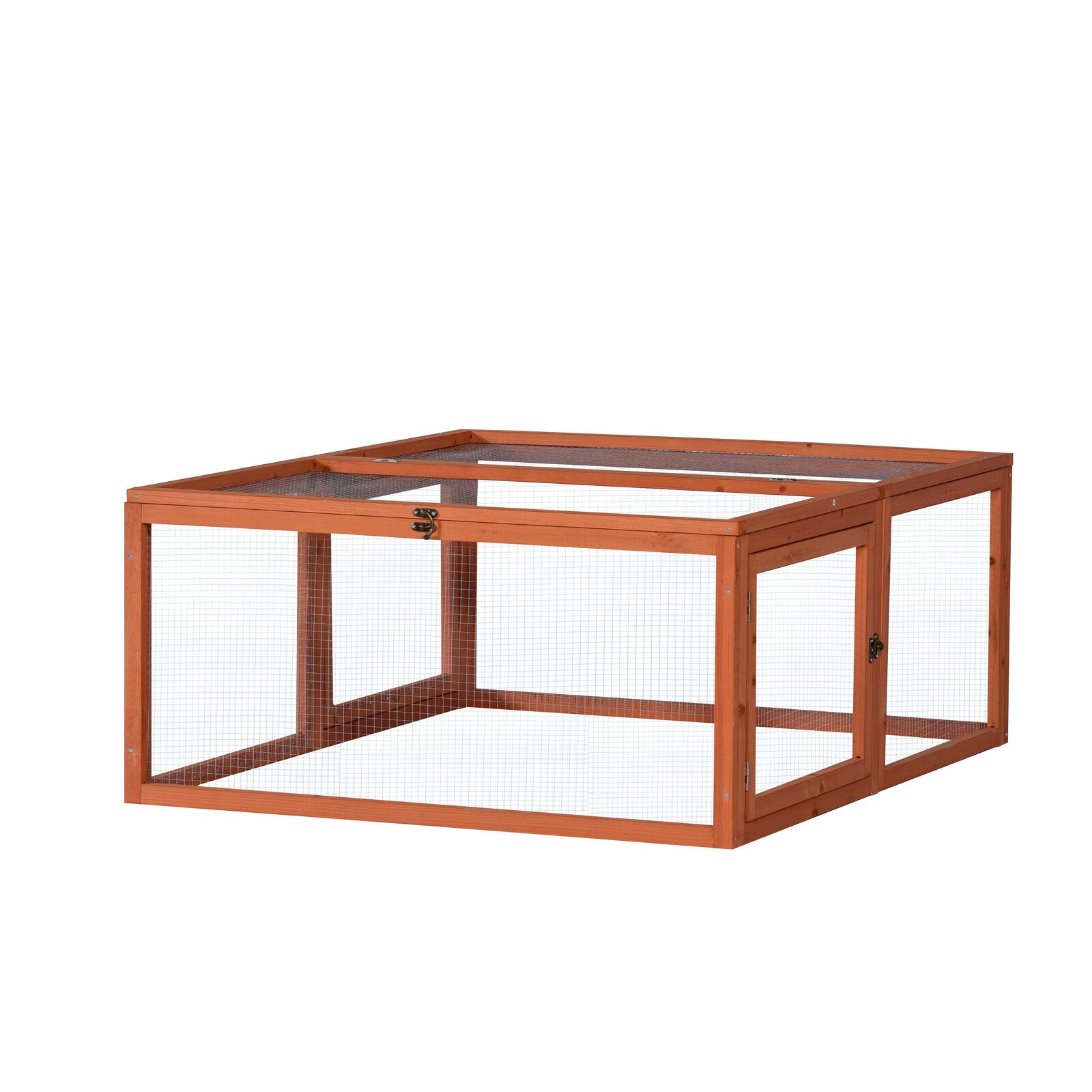Wooden pet cage with wire top on a white background at Pet Servo
