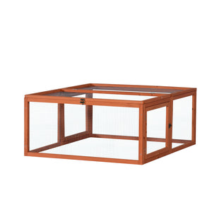 Wooden pet cage with wire top on a white background at Pet Servo