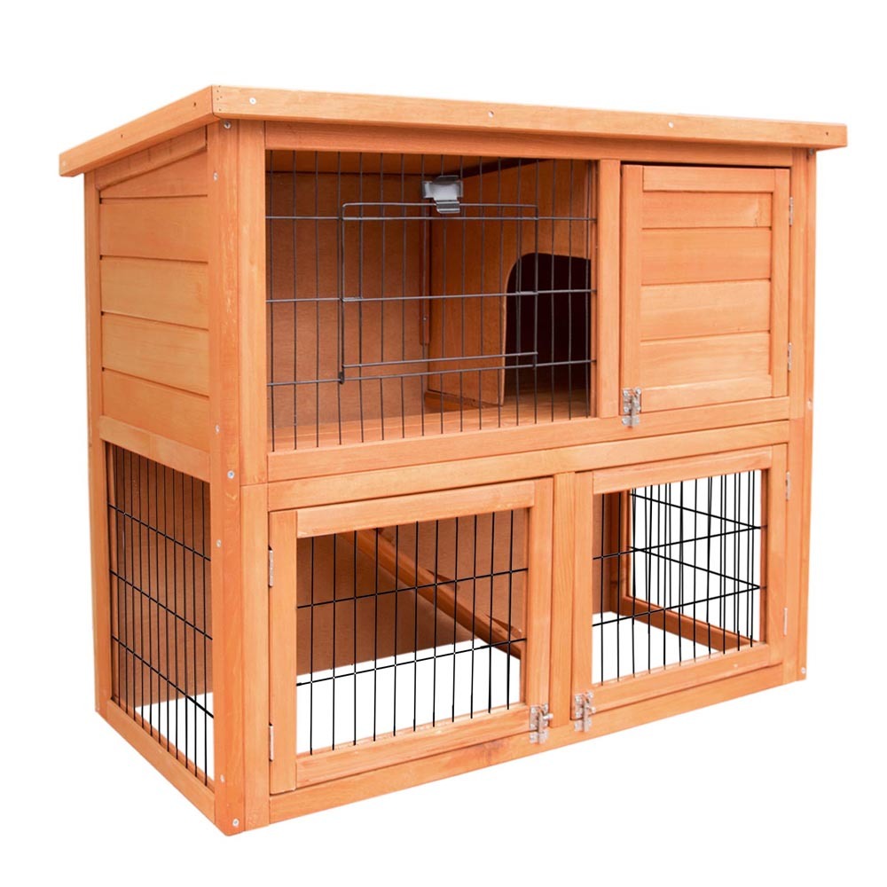 Wooden pet cage with wire doors on a white background at Pet Servo