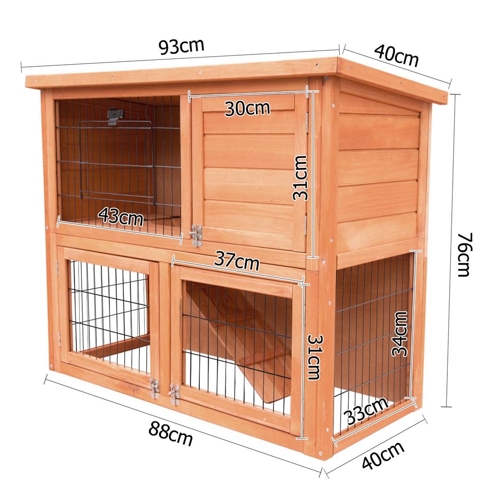 Wooden pet cage with dimensions labeled on a white background at Pet Servo