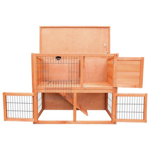 Wooden pet cage with a top cover and wire doors on a white background at Pet Servo