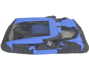 Blue and black pet carrier on a white background at Pet Servo